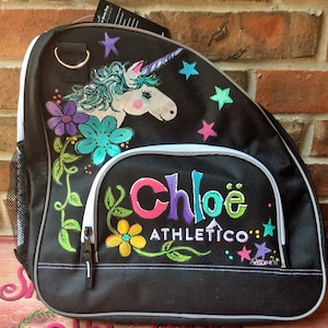 Sac de skate licorne personnalisé pour patins à roulettes avec couleurs et fleurs arc-en-ciel peintes à la main personnalisées