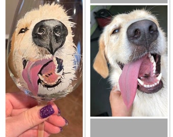 Custom Dog Wine Glass, Hand Painted Golden Retriever Pet Portrait, Perfect Gift for Mom or Dad, Dog Lover Gifts, Animal Themed Drinkware