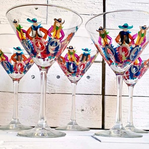 Hand Painted Cowboy Martini Glass, Western Ranch Decor Stemware image 7