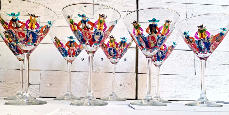Hand Painted Cowboy Martini Glass, Western Ranch Decor Stemware image 7