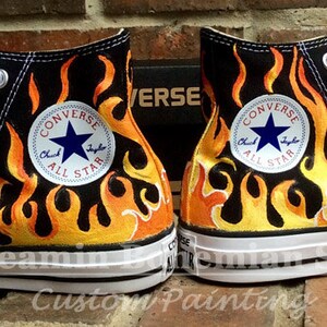 Custom Hand Painted Flames on Black Converse High Tops, Fire Chucks ...