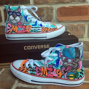 Custom Converse, Handpainted Shoes, Graffiti Art Painted Sneakers, Urban Design Chucks for Competitive Dancer, Personalized Shoe, Dance Girl image 1