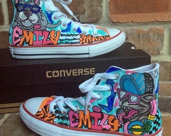 Custom Converse, Handpainted Shoes, Graffiti Art Painted Sneakers, Urban Design Chucks for Competitive Dancer, Personalized Shoe, Dance Girl