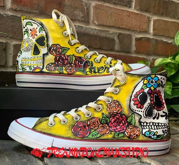 Shoes Custom Painted With Day of the Dead Art for Men Roses and Sugar Skull Shoes. Gift for Him Boyfriend Gay Pride Gift Cinco De Mayo Etsy UK