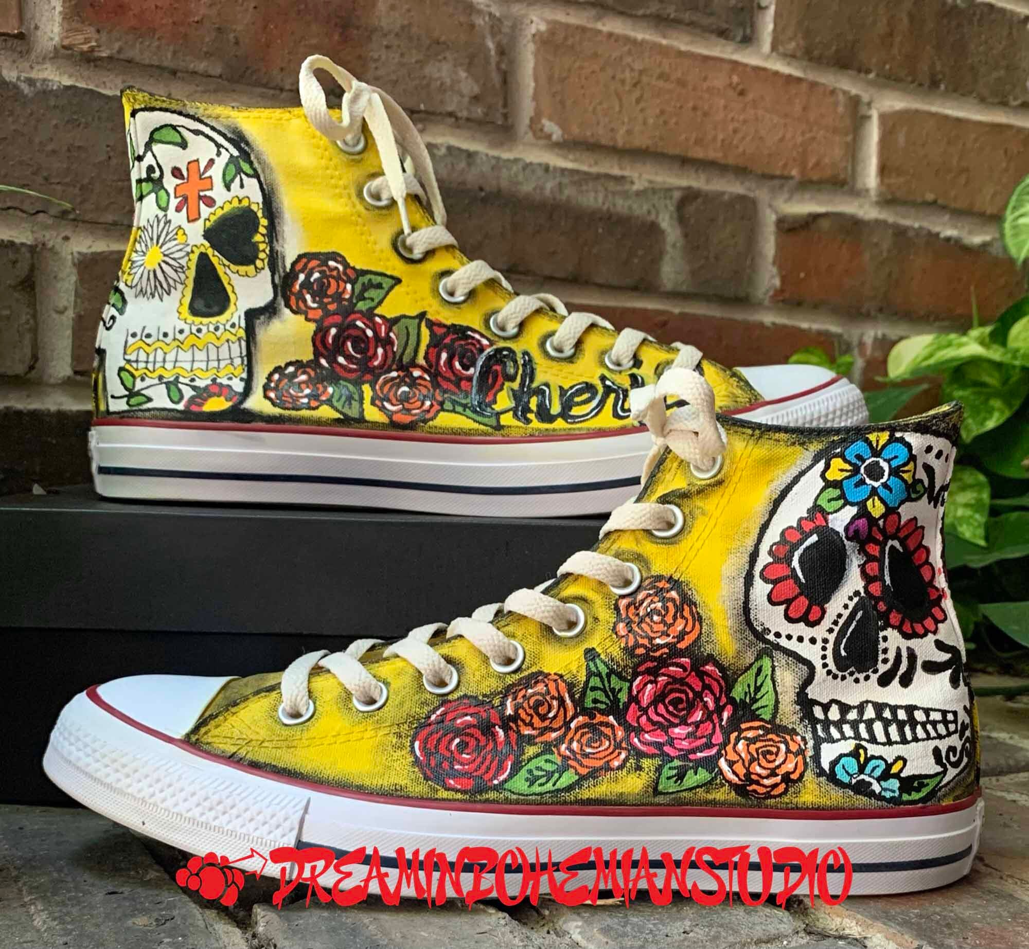 Black Converse With Hand-painted Flames, Rockabilly Retro Style Chuck  Taylors, 50s Swing Dance Shoes for Men or Women 