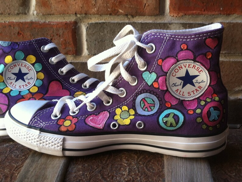 Converse Shoes Converse High Tops Peace Signs and Love Etsy