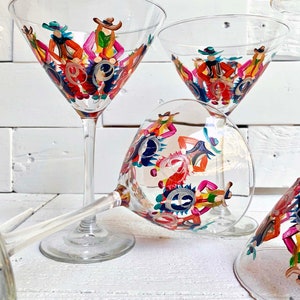 Hand Painted Cowboy Martini Glass, Western Ranch Decor Stemware image 2