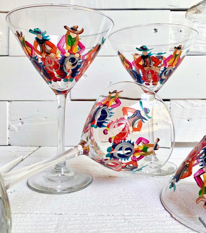 Hand Painted Cowboy Martini Glass, Western Ranch Decor Stemware image 2