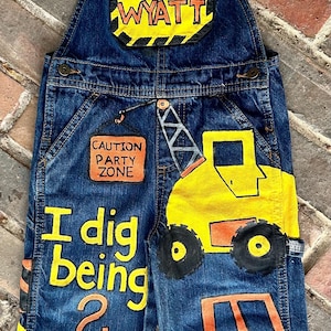 Custom Construction Theme Overalls for Kids with Name and Age Personalization