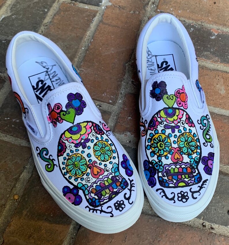 Vans Zapatos Día de los Muertos Pintados Calaveras de Azúcar Etsy