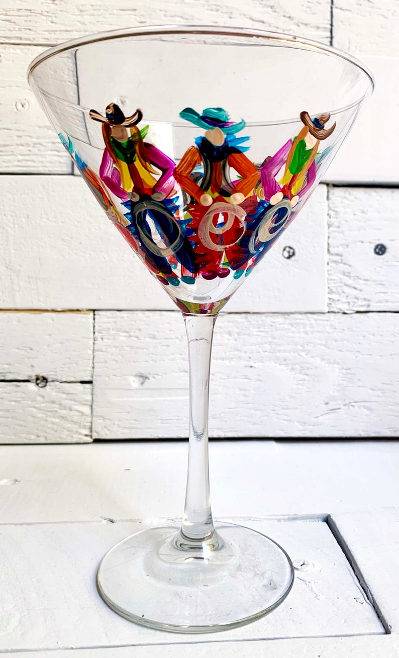 Hand Painted Cowboy Martini Glass, Western Ranch Decor Stemware image 3
