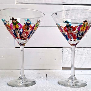 Hand Painted Cowboy Martini Glass, Western Ranch Decor Stemware image 5
