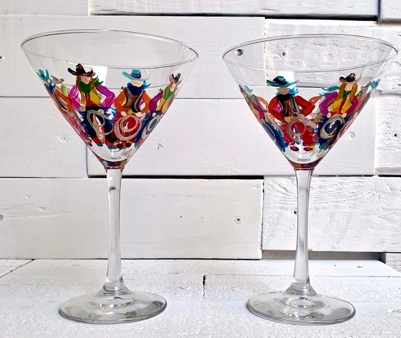 Hand Painted Cowboy Martini Glass, Western Ranch Decor Stemware image 5