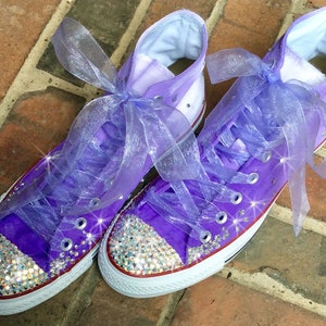 Custom Sneakers Youth size with ribbon laces HandPainted Purple Ombre Chucks, Painted Converse Hi Tops, Bohemian Wedding Party Flower Girl image 6