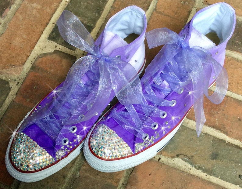 Custom Sneakers Youth size with ribbon laces HandPainted Purple Ombre Chucks, Painted Converse Hi Tops, Bohemian Wedding Party Flower Girl image 6