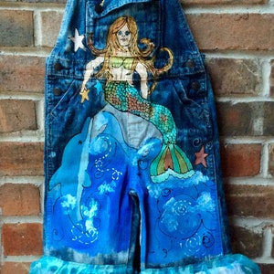Mermaid Overalls for Little Girls, Hand painted Bibs, Under the Sea Party, Fairy Princess, First, Second, Third, Fourth, 1, 2, 3, 4, toddler