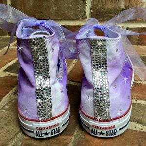 Custom Sneakers Youth size with ribbon laces HandPainted Purple Ombre Chucks, Painted Converse Hi Tops, Bohemian Wedding Party Flower Girl image 3