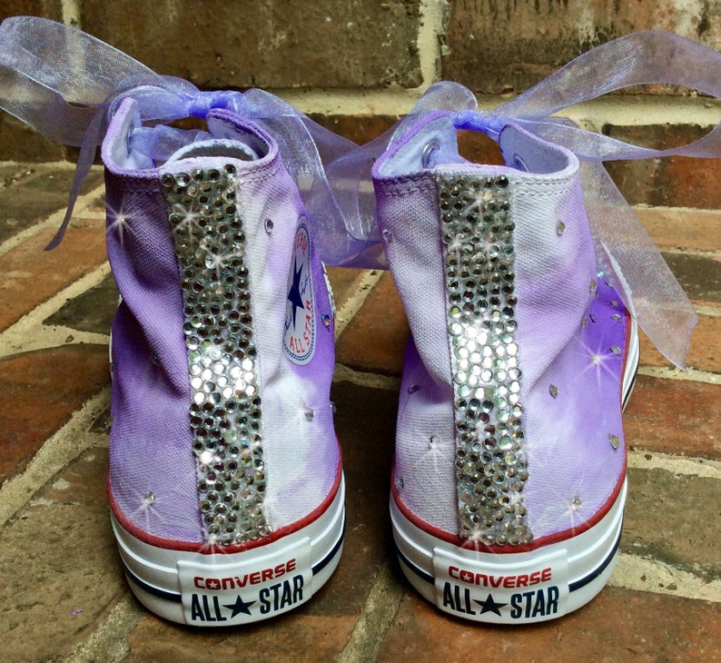Custom Sneakers Youth size with ribbon laces HandPainted Purple Ombre Chucks, Painted Converse Hi Tops, Bohemian Wedding Party Flower Girl image 3