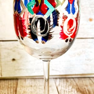 Hand Painted Cowboy Martini Glass, Western Ranch Decor Stemware blues and red