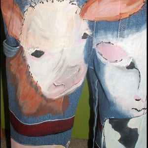 Hand-Painted Farm Animal Overalls for Kids, Personalized Barn yard Birthday Outfit, Recycled Dungarees Customized OOAK, Baby Cow, Lamb