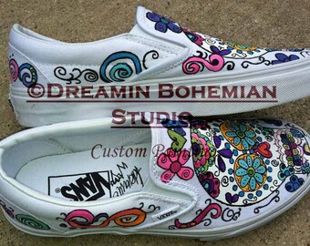 Vans Shoes Custom Hand Painted Dia De Los Muertos Design Perfect