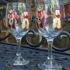 Hand Painted Cowboy Martini Glass, Western Ranch Decor Stemware neutrals