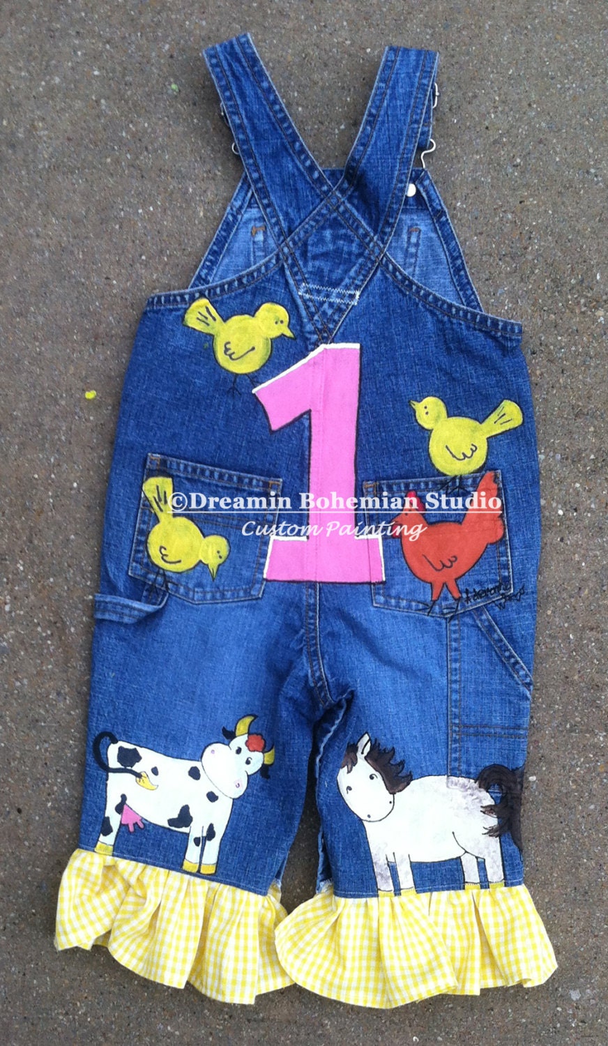Denim Overalls for Toddler Girl Farm Animals Birthday. Custom Etsy