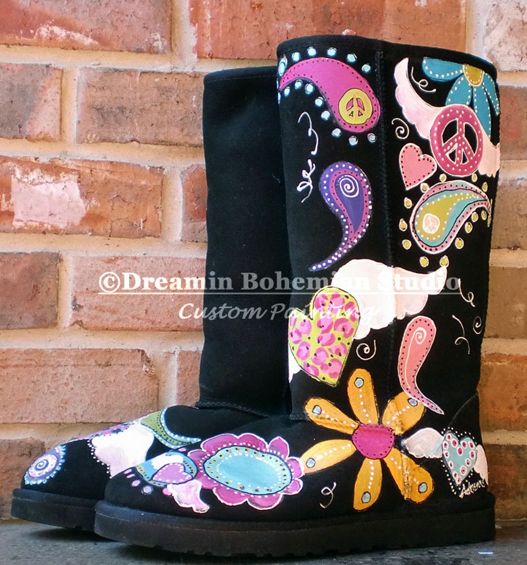 Girls CUSTOM PAINTED *UGG* BOOTS Chestnut Brown 12