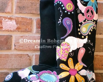 Custom Uggs, Hand Painting on Your Boots, Free Spirit, Paisleys, Flowers, Hearts, Daughter Gift, Bohemian Artwear for Women, Design Fee Only