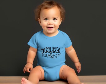 One Boy Thousand Feelings Onesie, Baby Boy Emotionele Citaat Romper, Schattige Baby Grafische Outfit