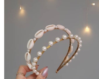 Couronne faite main en perles et coquillages - Cadeau pour elle