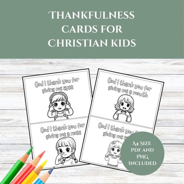 Thankfulness Cards | Printable Coloring Bible Pages | Christian Kids Colouring Pages | Sunday School Resources | Digital Product