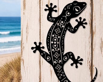 Metal Gecko Wall Ornament, Metal Lizard Wall Art, Indoor Outdoor Decor, Metal Gecko Sing, Mandala Lizard  Wall Art, Gecko Pattern Wall Decor