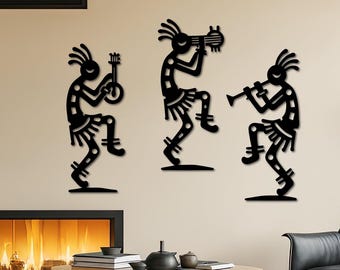 Kokopelli Metal Wall Art Trio, Southwestern Decor, Kokopelli Metal Wall Art Trio, Southwestern Dancing Kokopelli., 3 Kokopelli Metal Figures