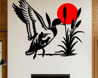 Fliegende Ente Wandkunst, Entenjagd Kunst, Retriever Hund Stockente Ente, Wildtier-Metallwandkunst, Entenschild, Entenjägergeschenk, Entengeschenk für ihn