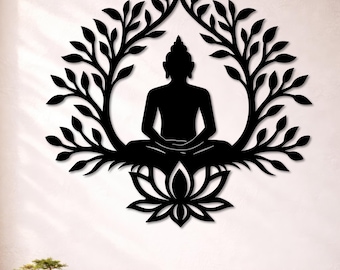 Buddha Metal Wall Art, Meditation Lotus Wall Decor, Spiritual Zen Home Decor, Yoga Room Metal Sculpture, Mindfulness Gift, Meditation Decor
