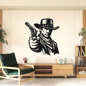Cowboy Metall Wandkunst, Wilder Westen Silhouette Skulptur, Western Cowboy Wandtafel, Country Western Metallskulptur, Wilder Westen Cowboy Silhouette