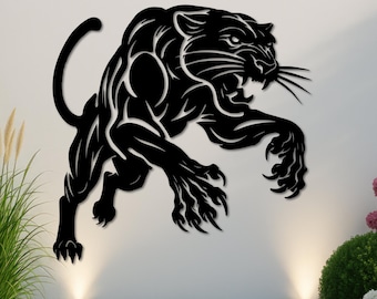 Panther Metall Wandkunst, Spielzimmer Dschungel Dekor, Herren Schlafzimmer Wandkunst, Wildkatze Wandkunst, männliches Geschenk für ihn, Panther Dekor, Panther Zeichen