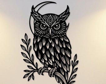 Metal Wall Art uil, decoratief uil muur decor, natuur vogel metalen muur decor, Woodland Home Art, cadeau uil minnaar, wijsheid uil metalen bord