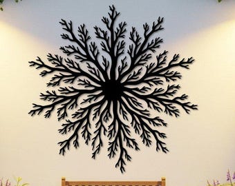 Decoración de pared redonda abstracta para chimenea, decoración de pared de metal sobre sofá, decoración contemporánea para sala de estar, arte de pared de metal con forma de árbol de la vida moderno