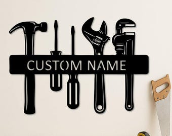 Custom Metal Shop Wall Art, Metal Workshop Sign, Fathers Day Gifts, Dads Workshop Sign, Wall Decor For Men, Garage Name Plate Gift Idea