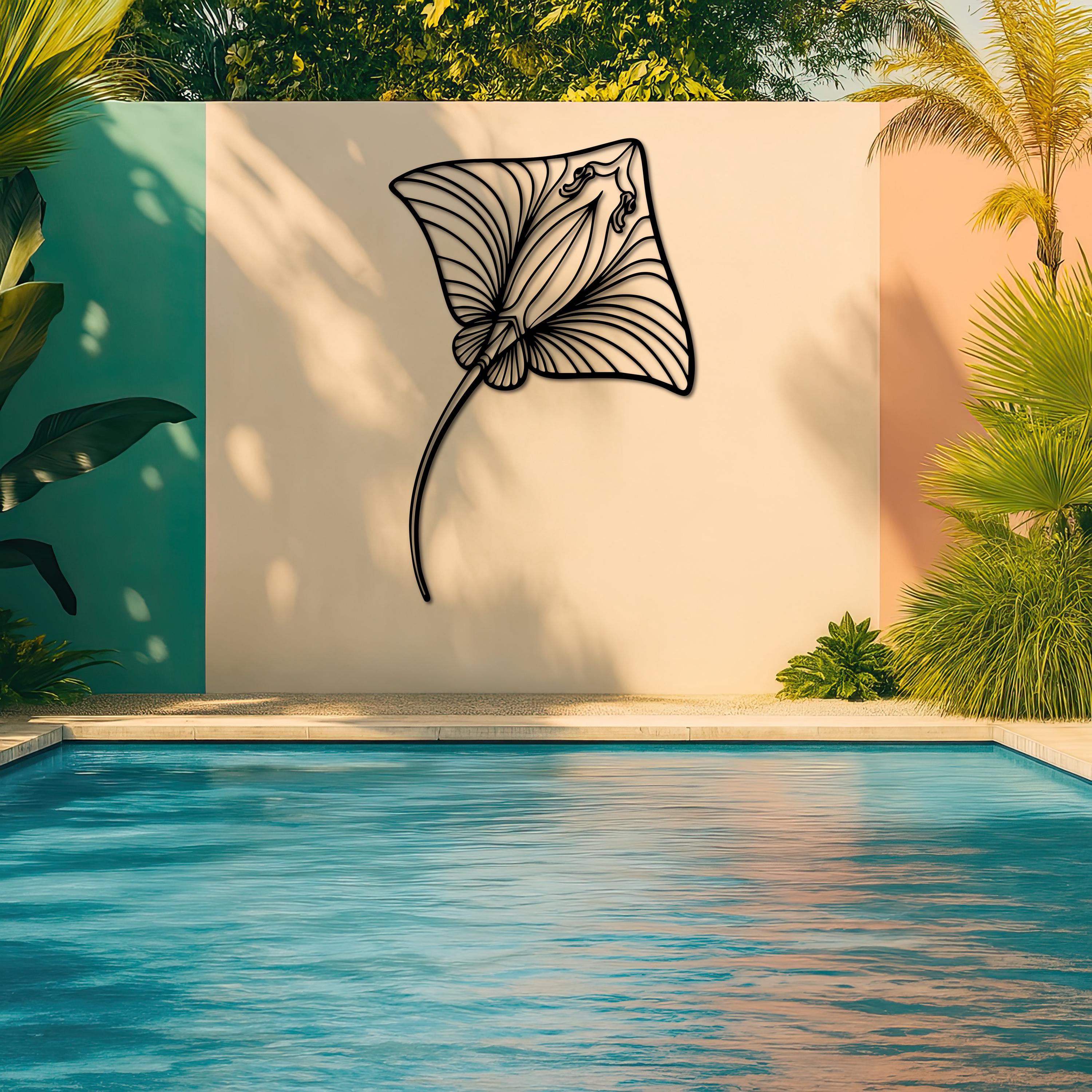 Stingray Metal Wall Art, Manta Ray Line Art Decor, Ocean Sea Life Metal ...