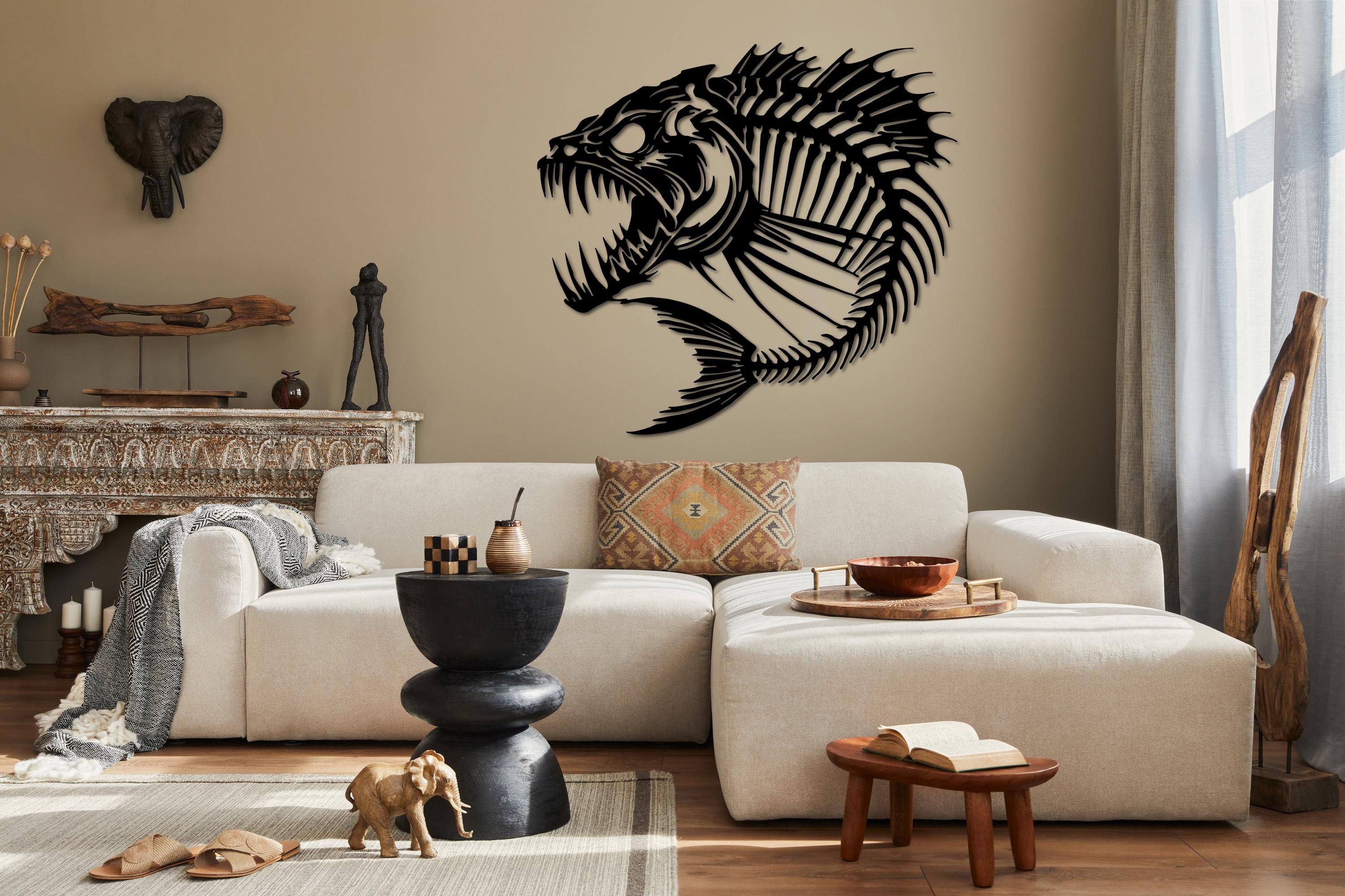 Metal Fish Skeleton Wall Decor, Fishbone Line Art, Skeleton