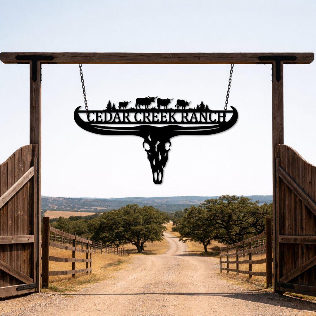 Personalized Ranch Metal Sign, Longhorn Ranch Sign, Custom Farm Name ...