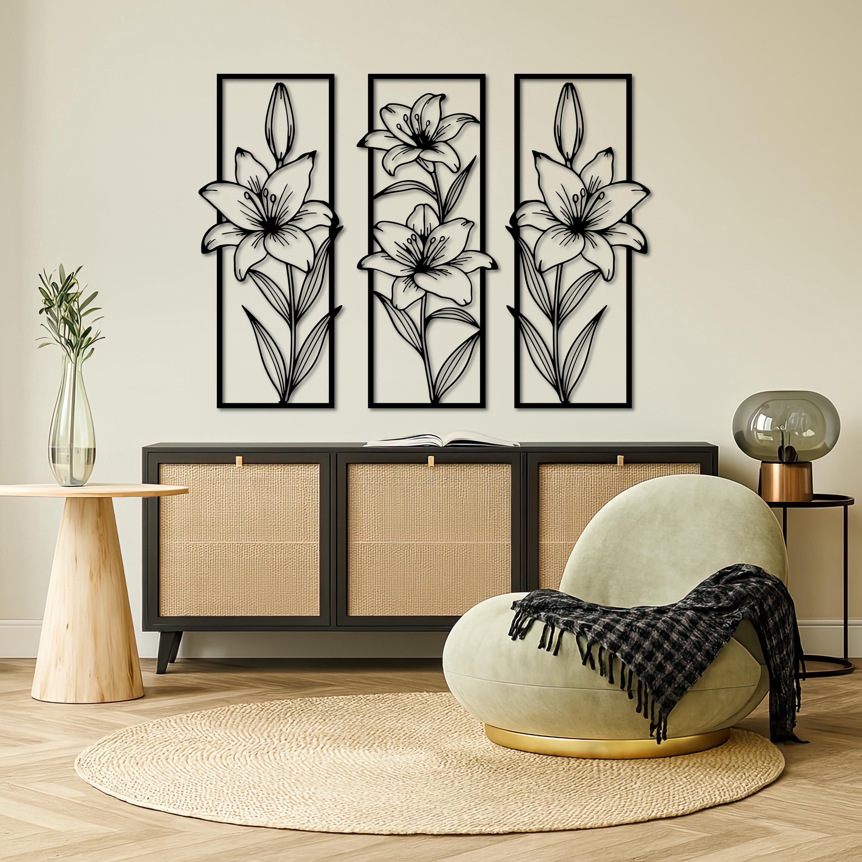 Lily Flower Metal Wall Art Set, Floral Wall Decor, Lily Flower Metal ...
