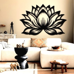 Arte murale in metallo con fiore di loto, grande decorazione murale per esterni, decorazione yoga, arte floreale in metallo, arte murale in metallo con fiore di loto, decorazione murale in metallo dorato