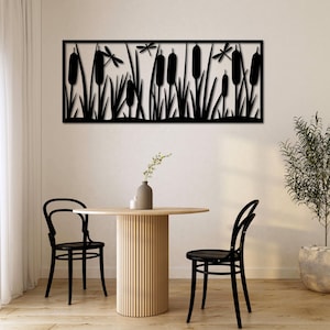 Metall-Katzenschwänzchen-Wand-Kunst, Metalllibellen-Wandkunst, Metall-Katzenschwanz-Kunst, Metallnatur-Kunst, Libelle Geschenk, Rohrkolben-Geschenk, Bauernhaus Wandkunst