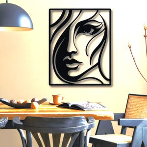 Arte murale in metallo raffigurante un volto di donna moderna, arte murale femminile moderna, arte per la casa chic, arte murale in metallo, arte raffigurante un volto di donna, arte murale artistica, design per la casa moderna