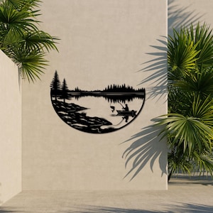 Decorazione murale in metallo raffigurante un pescatore, cartello in metallo raffigurante un pescatore, decorazione per la casa sul lago, decorazione per la casa raffigurante un pescatore, regalo per gli amanti della natura, decorazione per scene forestali, regalo per pescatori
