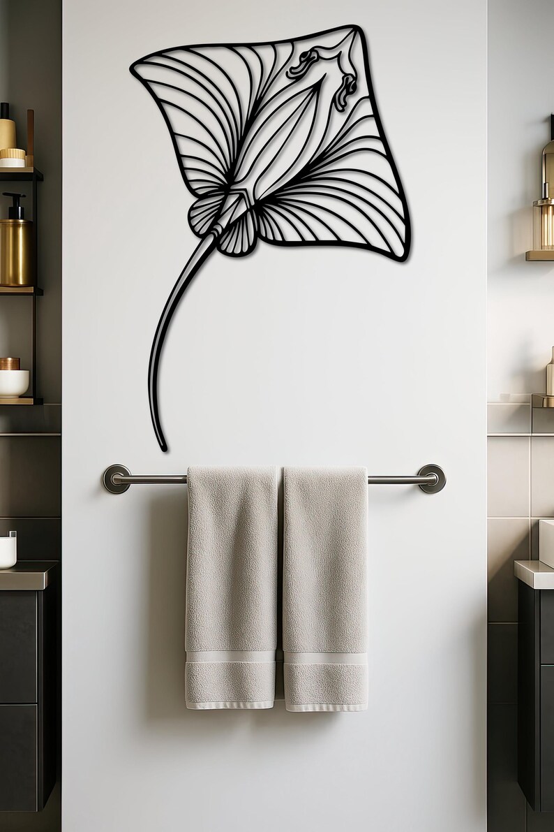 Stingray Metal Wall Art, Manta Ray Line Art Decor, Ocean Sea Life Metal ...
